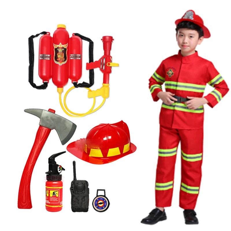 Uniforme infantil de bombeiro, Sam Fireman Role Work Clothing, terno para menino e menina, trajes de festa, cosplay infantil de Halloween