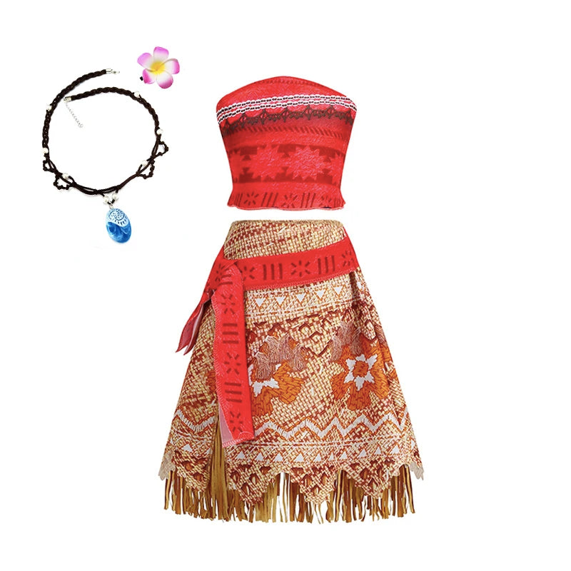 New Movie Moana 2 Vestido para meninas Adventure Costume Girl Princesa Roupas extravagantes Crianças Vaiana Carnival Party Necklace Pig Set