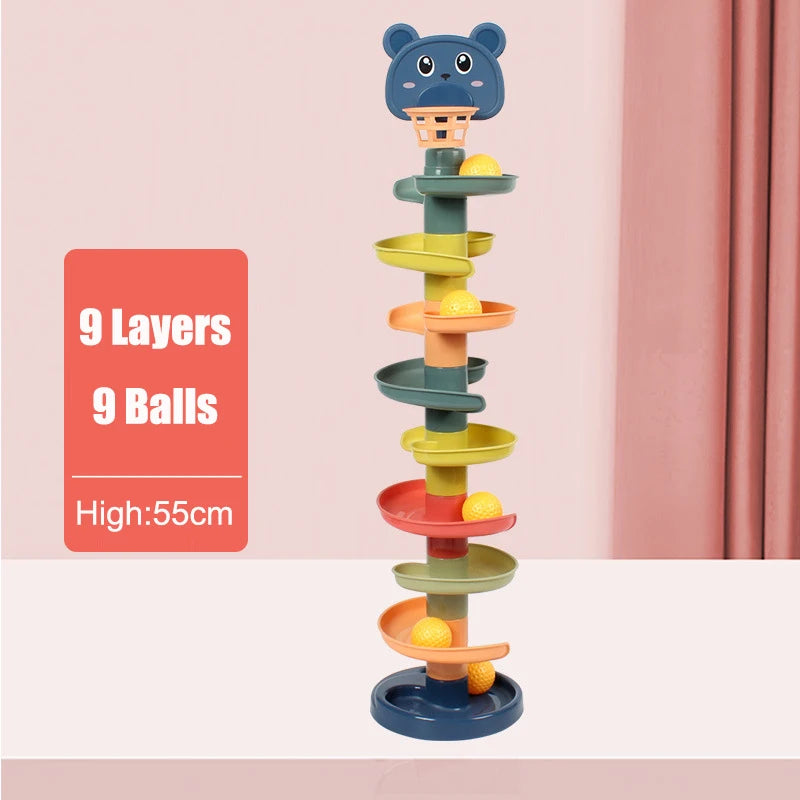 Brinquedos do bebê Sliding Rolling Balls Pile Tower Empilhamento Early Educational Puzzle Rotating Spin Track Toddler Presentes Para Crianças Crianças