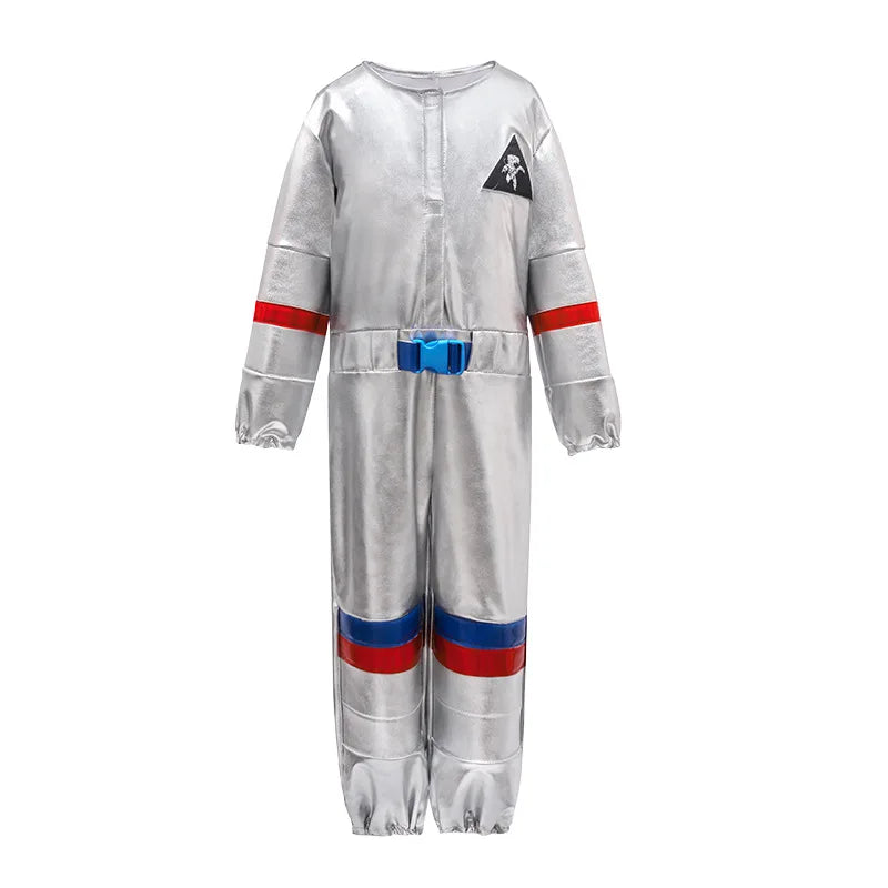 Macacão Spaceman prata para meninos, traje de astronauta, Halloween Cosplay, Pilot Carnival Party, vestido extravagante