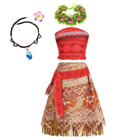 New Movie Moana 2 Vestido para meninas Adventure Costume Girl Princesa Roupas extravagantes Crianças Vaiana Carnival Party Necklace Pig Set