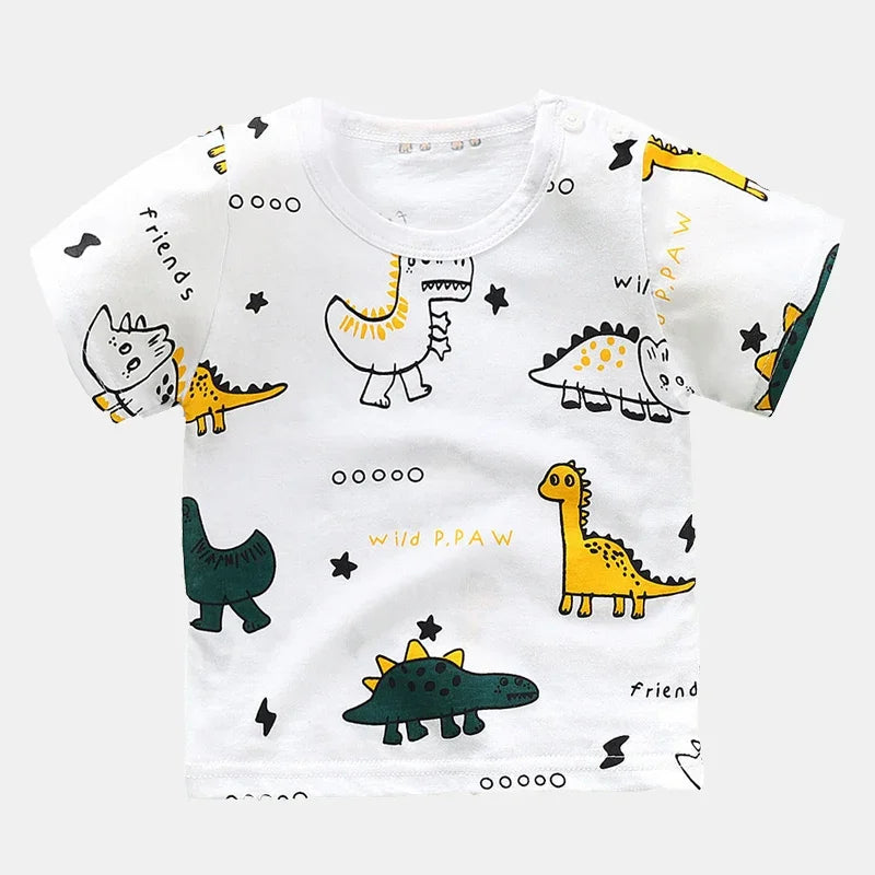 Camiseta infantil de manga curta, 100% algodão, roupas de bebê, roupas infantis, meninos, meninas, verão