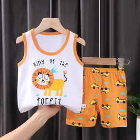 Conjuntos de roupas de algodão infantil, camisetas e shorts, roupas sem mangas para bebês meninos e meninas, roupas infantis, 2 peças, verão