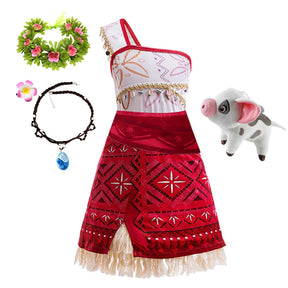 New Movie Moana 2 Vestido para meninas Adventure Costume Girl Princesa Roupas extravagantes Crianças Vaiana Carnival Party Necklace Pig Set