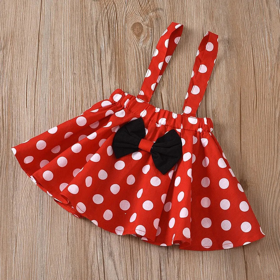 Minnie Cosplay infantil com bandana, conjunto de roupas de bebê, traje de aniversário de menina, roupas infantis, tops com pontos, saia, verão de 1 a 5 anos