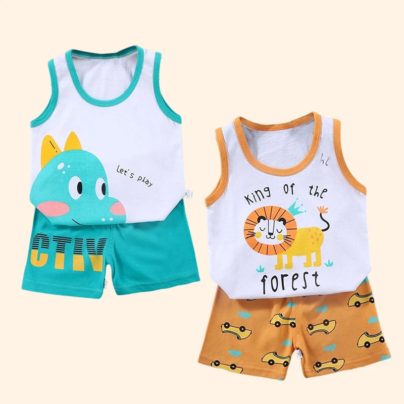 Conjuntos de roupas de algodão infantil, camisetas e shorts, roupas sem mangas para bebês meninos e meninas, roupas infantis, 2 peças, verão