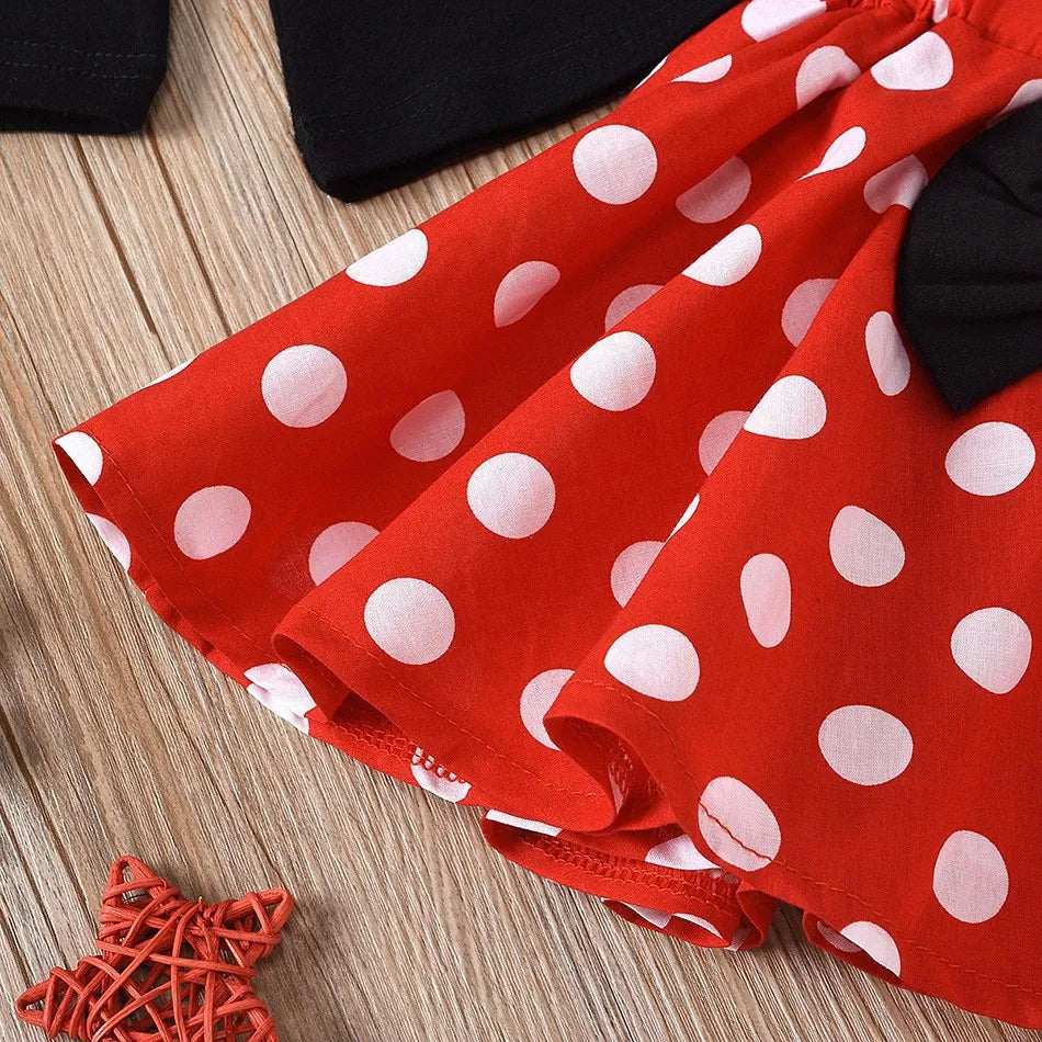 Minnie Cosplay infantil com bandana, conjunto de roupas de bebê, traje de aniversário de menina, roupas infantis, tops com pontos, saia, verão de 1 a 5 anos