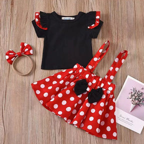 Minnie Cosplay infantil com bandana, conjunto de roupas de bebê, traje de aniversário de menina, roupas infantis, tops com pontos, saia, verão de 1 a 5 anos