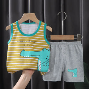 Conjuntos de roupas de algodão infantil, camisetas e shorts, roupas sem mangas para bebês meninos e meninas, roupas infantis, 2 peças, verão