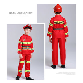 Uniforme infantil de bombeiro, Sam Fireman Role Work Clothing, terno para menino e menina, trajes de festa, cosplay infantil de Halloween