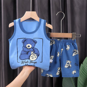 Conjuntos de roupas de algodão infantil, camisetas e shorts, roupas sem mangas para bebês meninos e meninas, roupas infantis, 2 peças, verão