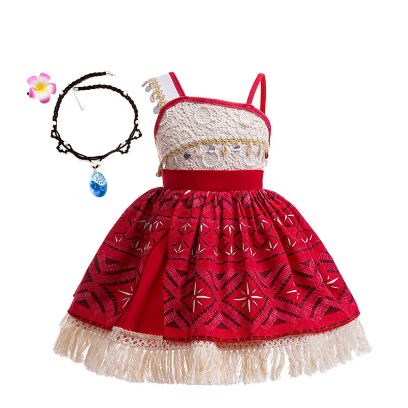 New Movie Moana 2 Vestido para meninas Adventure Costume Girl Princesa Roupas extravagantes Crianças Vaiana Carnival Party Necklace Pig Set