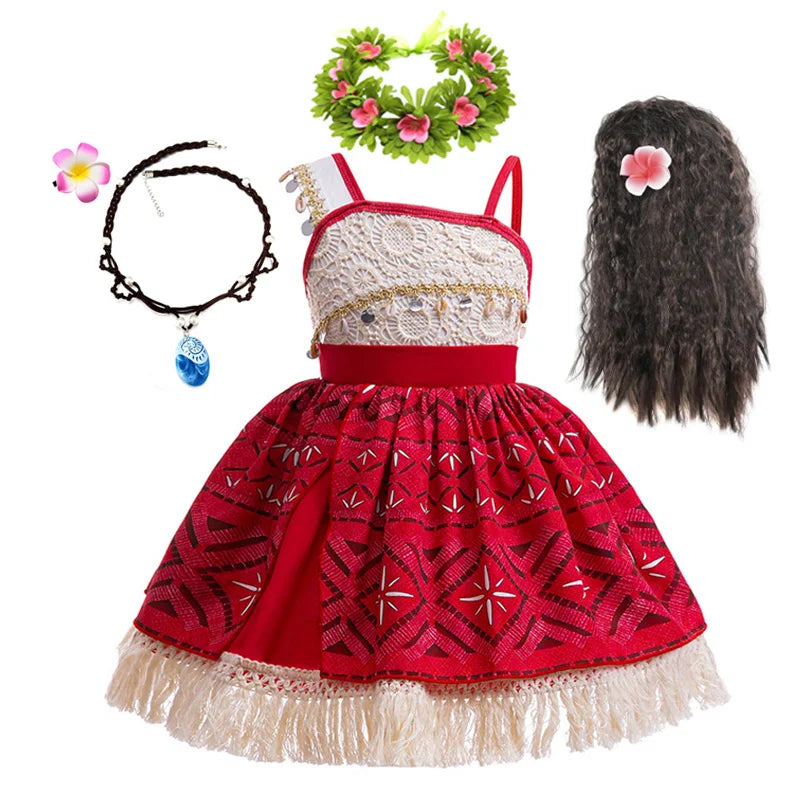 New Movie Moana 2 Vestido para meninas Adventure Costume Girl Princesa Roupas extravagantes Crianças Vaiana Carnival Party Necklace Pig Set