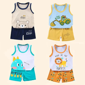 Conjuntos de roupas de algodão infantil, camisetas e shorts, roupas sem mangas para bebês meninos e meninas, roupas infantis, 2 peças, verão