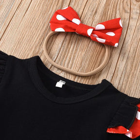 Minnie Cosplay infantil com bandana, conjunto de roupas de bebê, traje de aniversário de menina, roupas infantis, tops com pontos, saia, verão de 1 a 5 anos