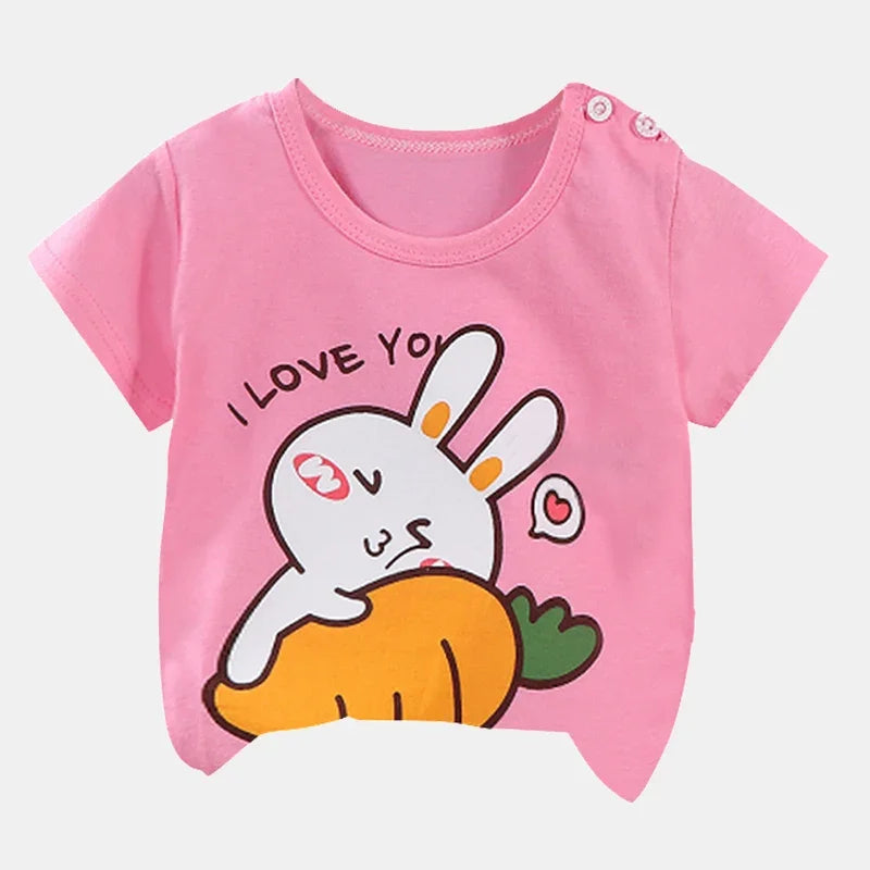 Camiseta infantil de manga curta, 100% algodão, roupas de bebê, roupas infantis, meninos, meninas, verão