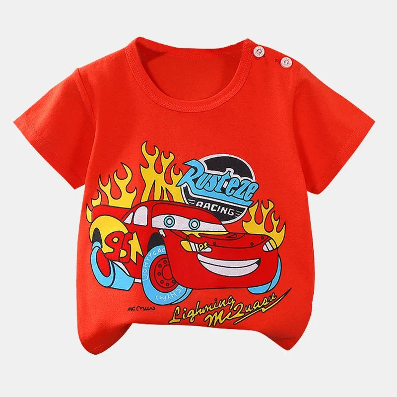 Camiseta infantil de manga curta, 100% algodão, roupas de bebê, roupas infantis, meninos, meninas, verão