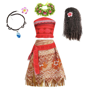 New Movie Moana 2 Vestido para meninas Adventure Costume Girl Princesa Roupas extravagantes Crianças Vaiana Carnival Party Necklace Pig Set