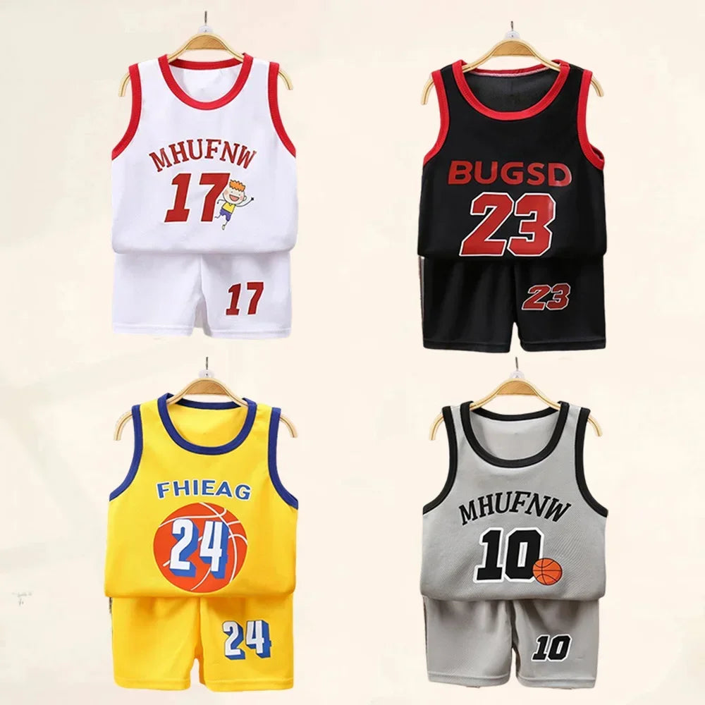 Conjuntos de camisetas e shorts de basquete infantil, roupas esportivas de secagem rápida, regatas, roupas infantis, verão