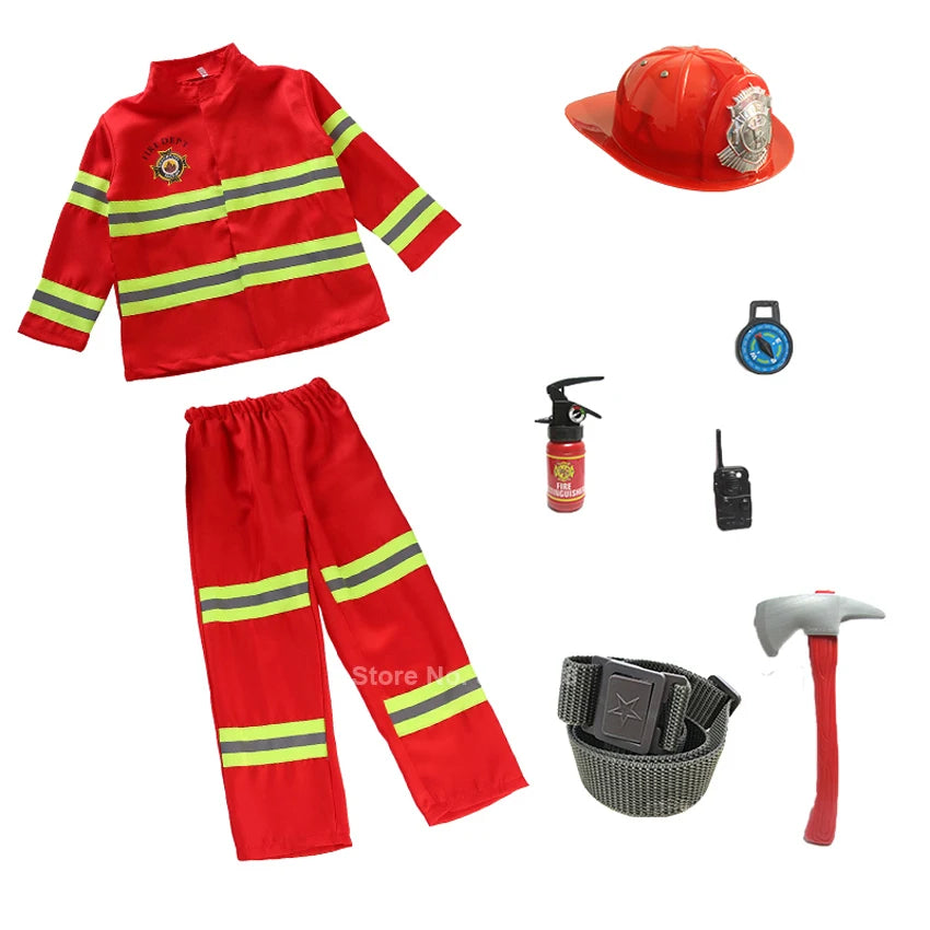 Uniforme infantil de bombeiro, Sam Fireman Role Work Clothing, terno para menino e menina, trajes de festa, cosplay infantil de Halloween