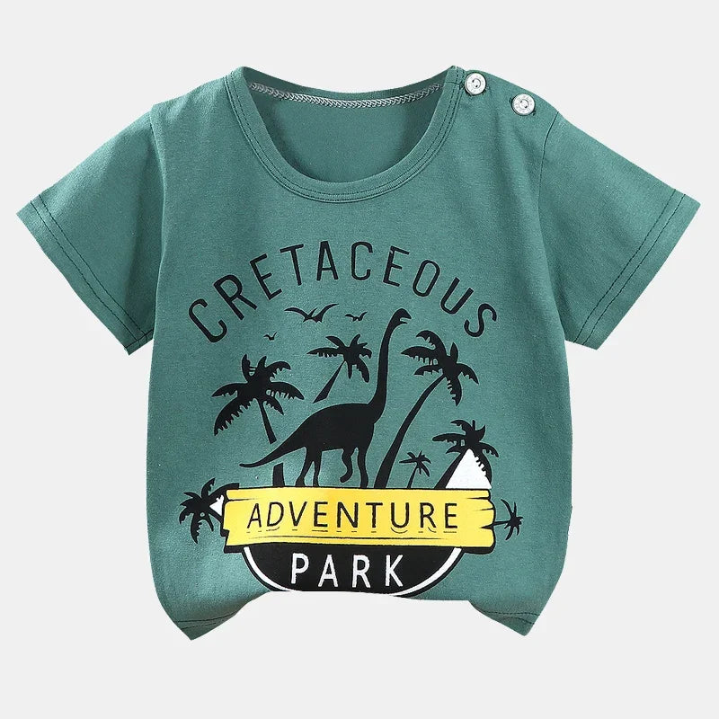 Camiseta infantil de manga curta, 100% algodão, roupas de bebê, roupas infantis, meninos, meninas, verão